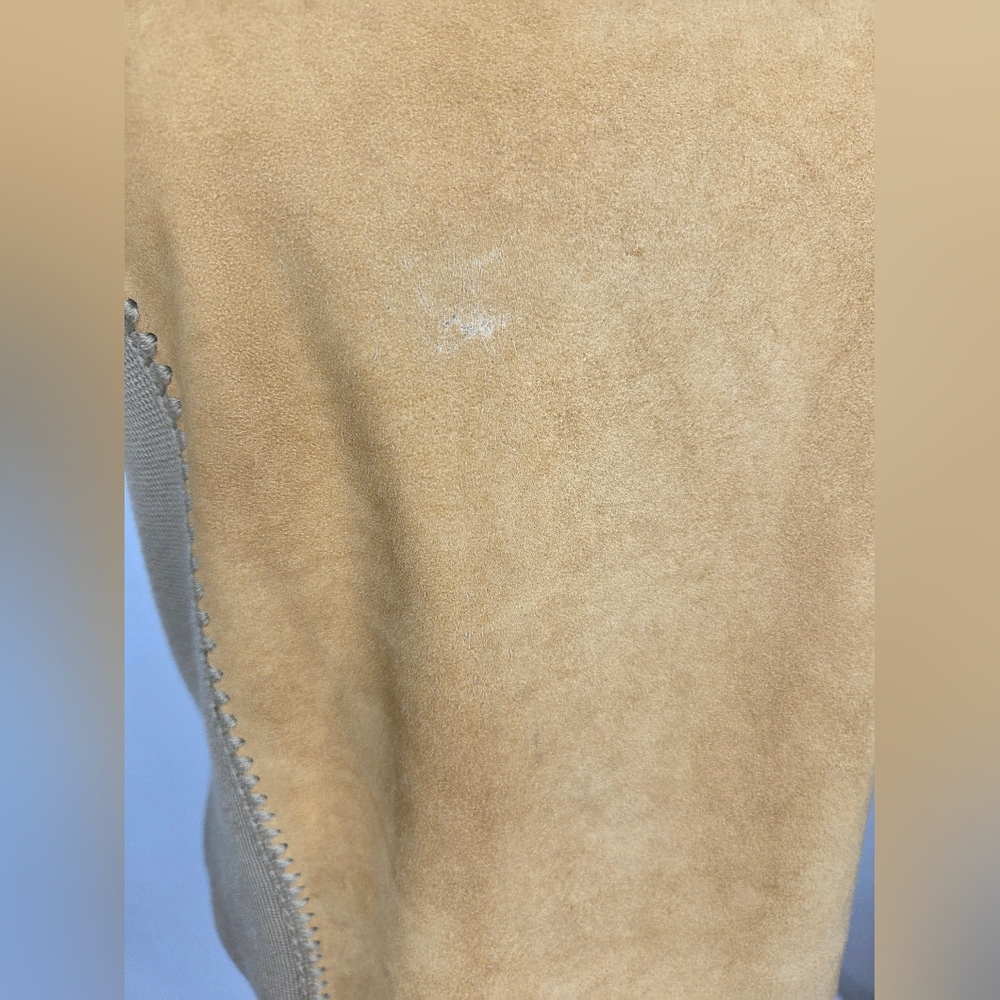 DKNY Size M Camel Color Turtleneck Sweater Vest In Suede Leather And Wool - Picture 7 of 9